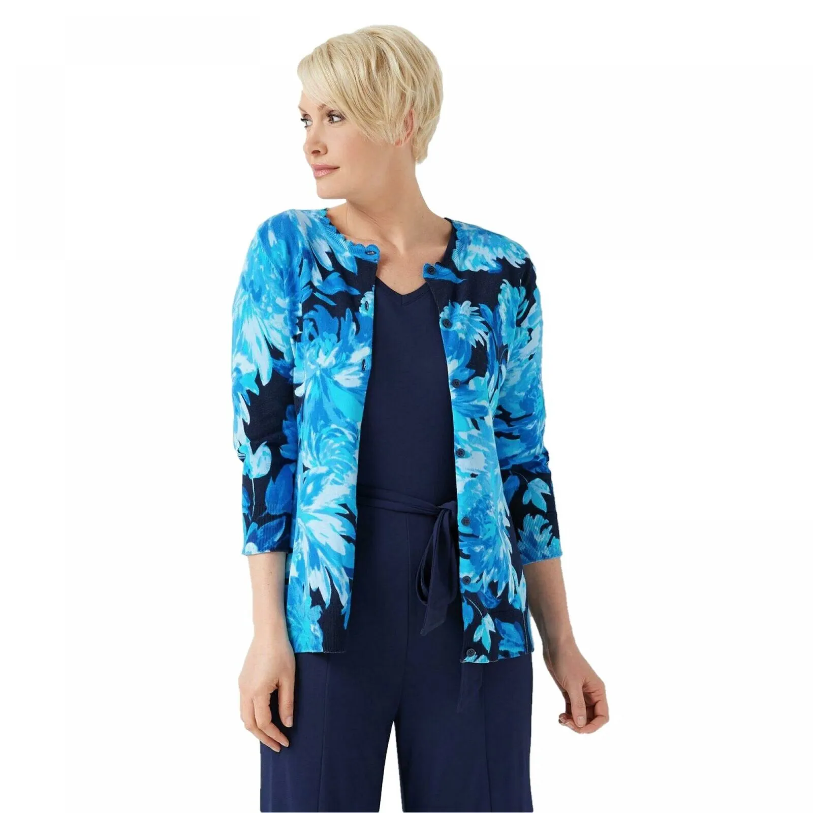 Isaac Mizrahi Live! Plus Size Watercolor Floral Cardigan Sweater