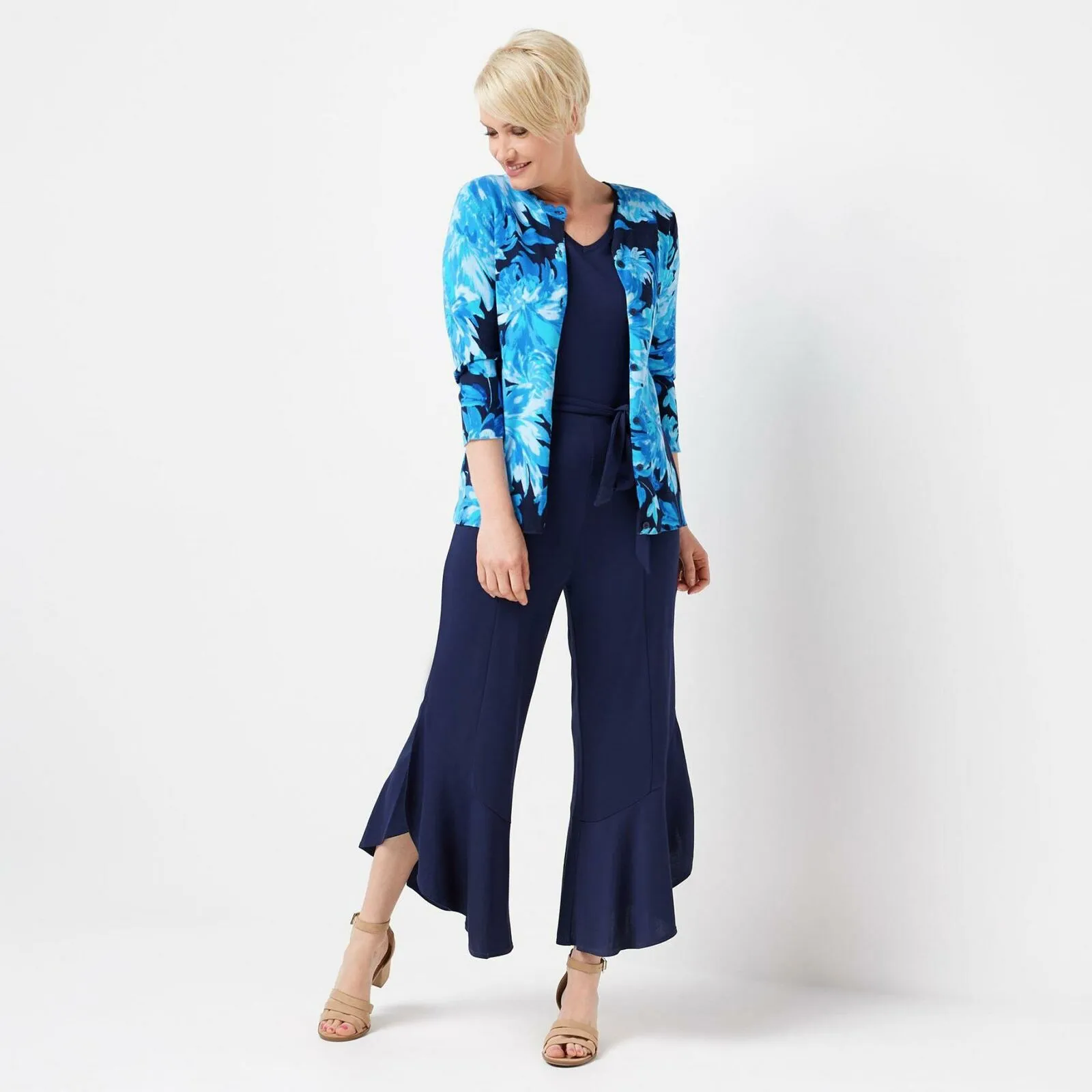 Isaac Mizrahi Live! Plus Size Watercolor Floral Cardigan Sweater