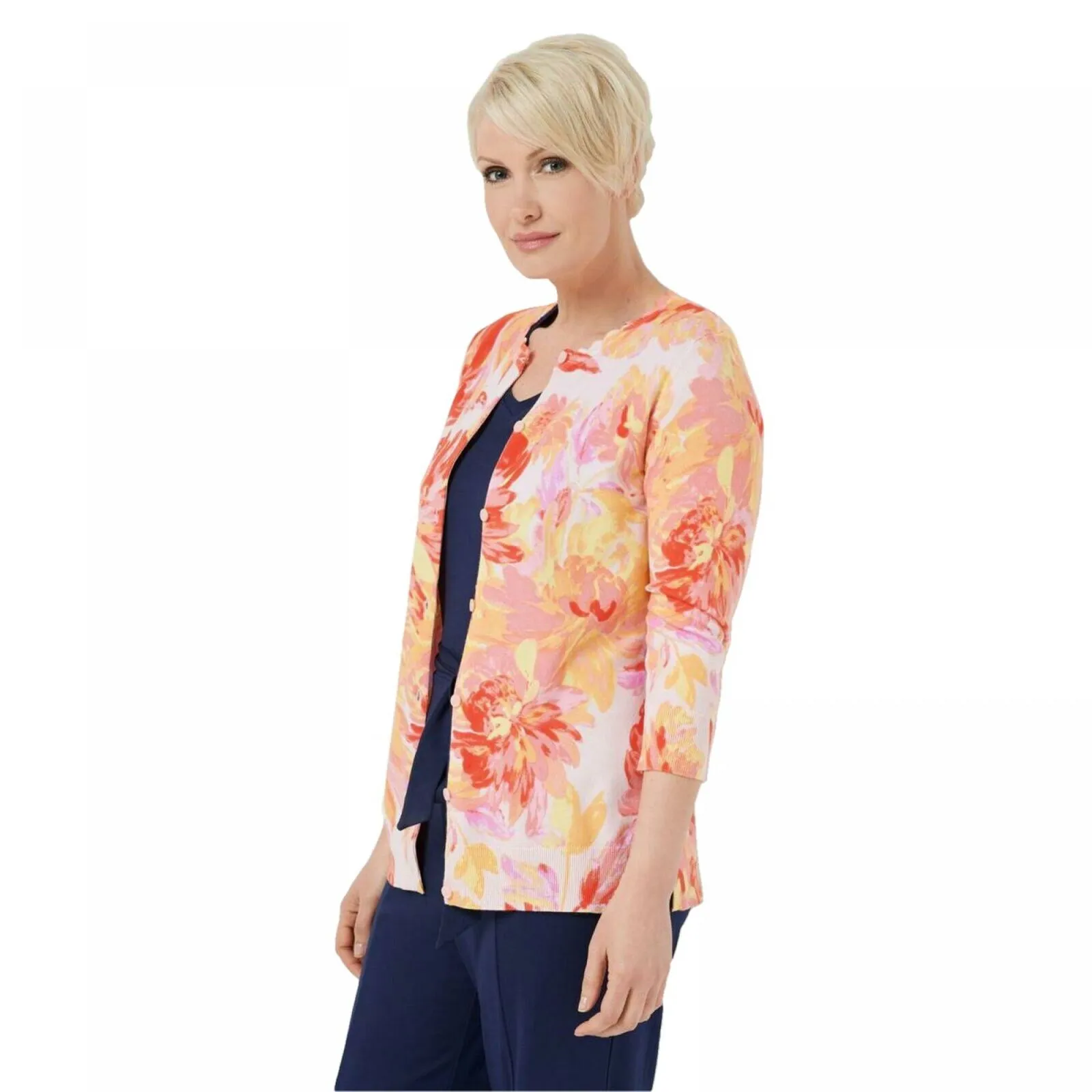 Isaac Mizrahi Live! Plus Size Watercolor Floral Cardigan Sweater