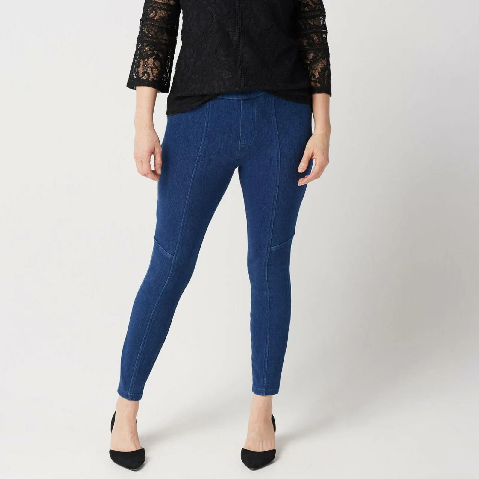 Isaac Mizrahi Live! Women's Tall Seam Detail Knit Denim Ankle Pants
