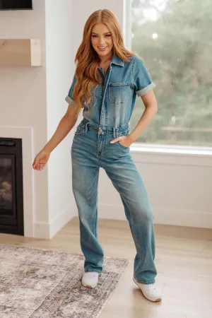 JUDY BLUE Sylvia Short Sleeve Denim Jumpsuit