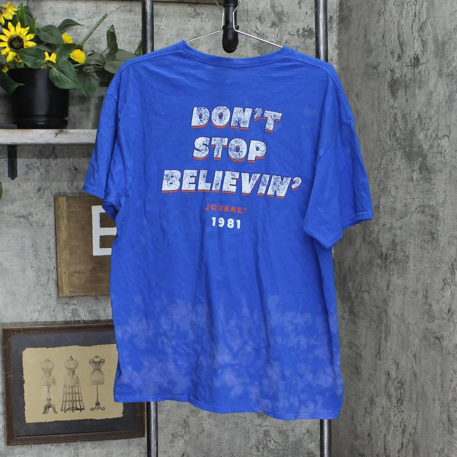Junk Food Men's Journey Don't Stop Believin' Graphic T-Shirt Blue Tie Dye L