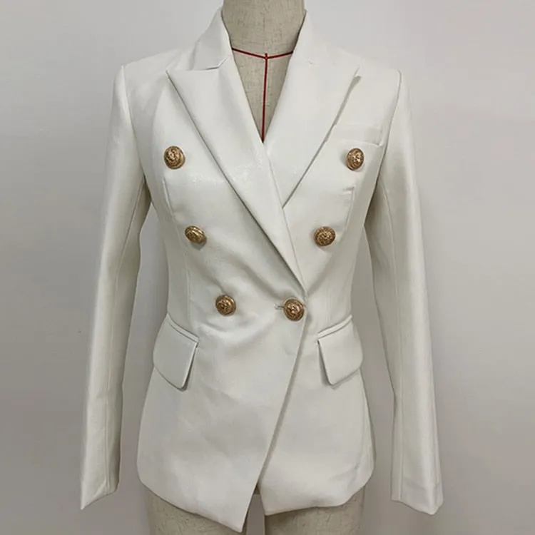 Lion Metal Buttons Faux Leather Blazer Outer Coat