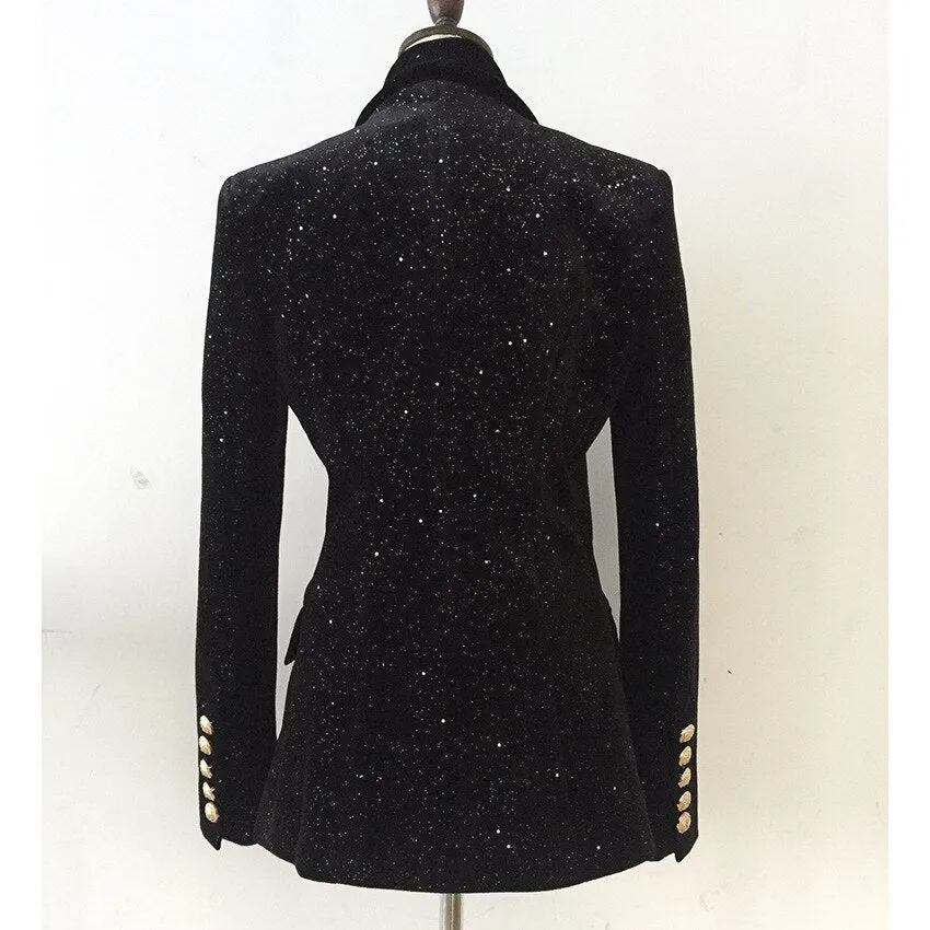 luxury starry sky shiny black small suit jacket female