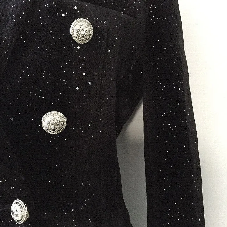 luxury starry sky shiny black small suit jacket female