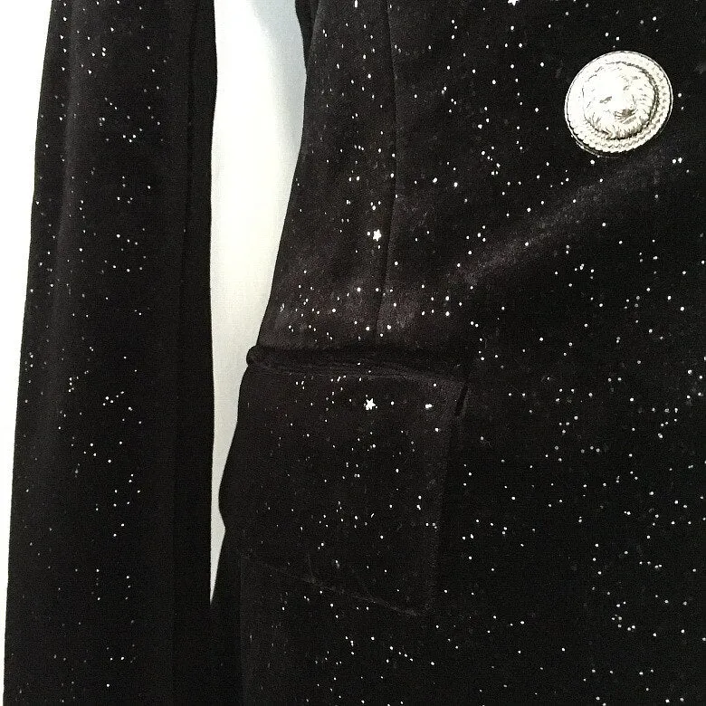 luxury starry sky shiny black small suit jacket female