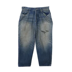 MADNESS HARD AGING DENIM PANTS. WIDE COMFY (DAMAGED AND REPAIRED FINISH)