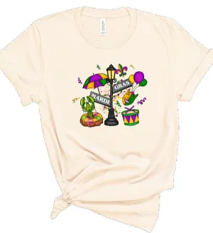 Mardi Gras Street Sign Graphic Short Sleeve Tee