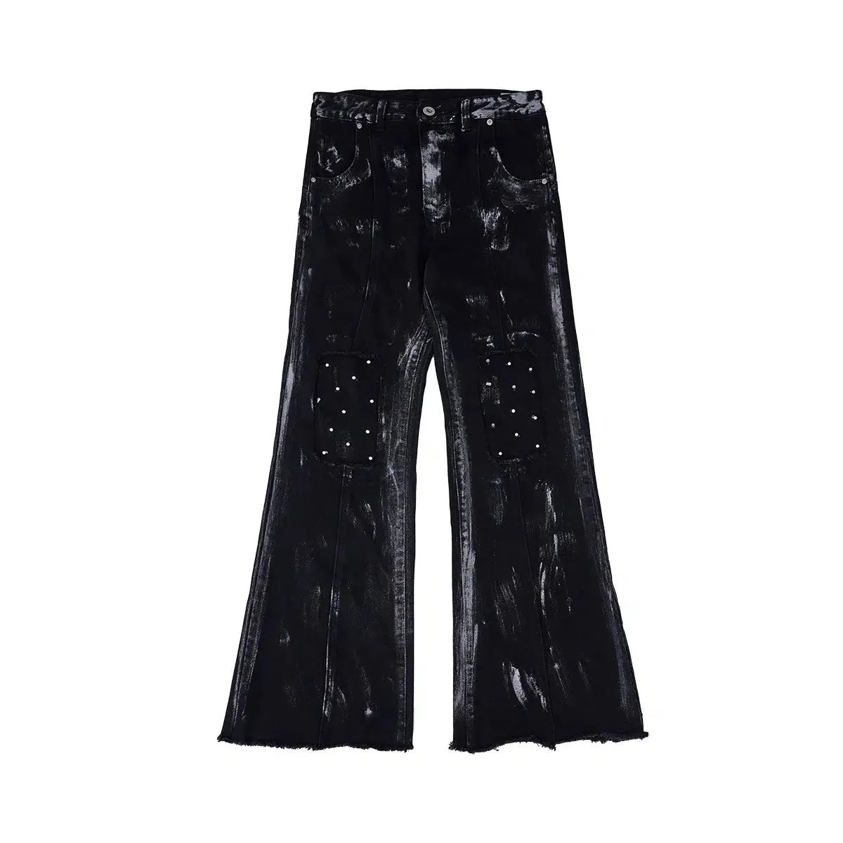 Metal Rivet Denim Jacket Distressed Pants Set