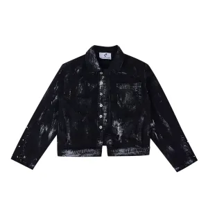 Metal Rivet Denim Jacket Distressed Pants Set