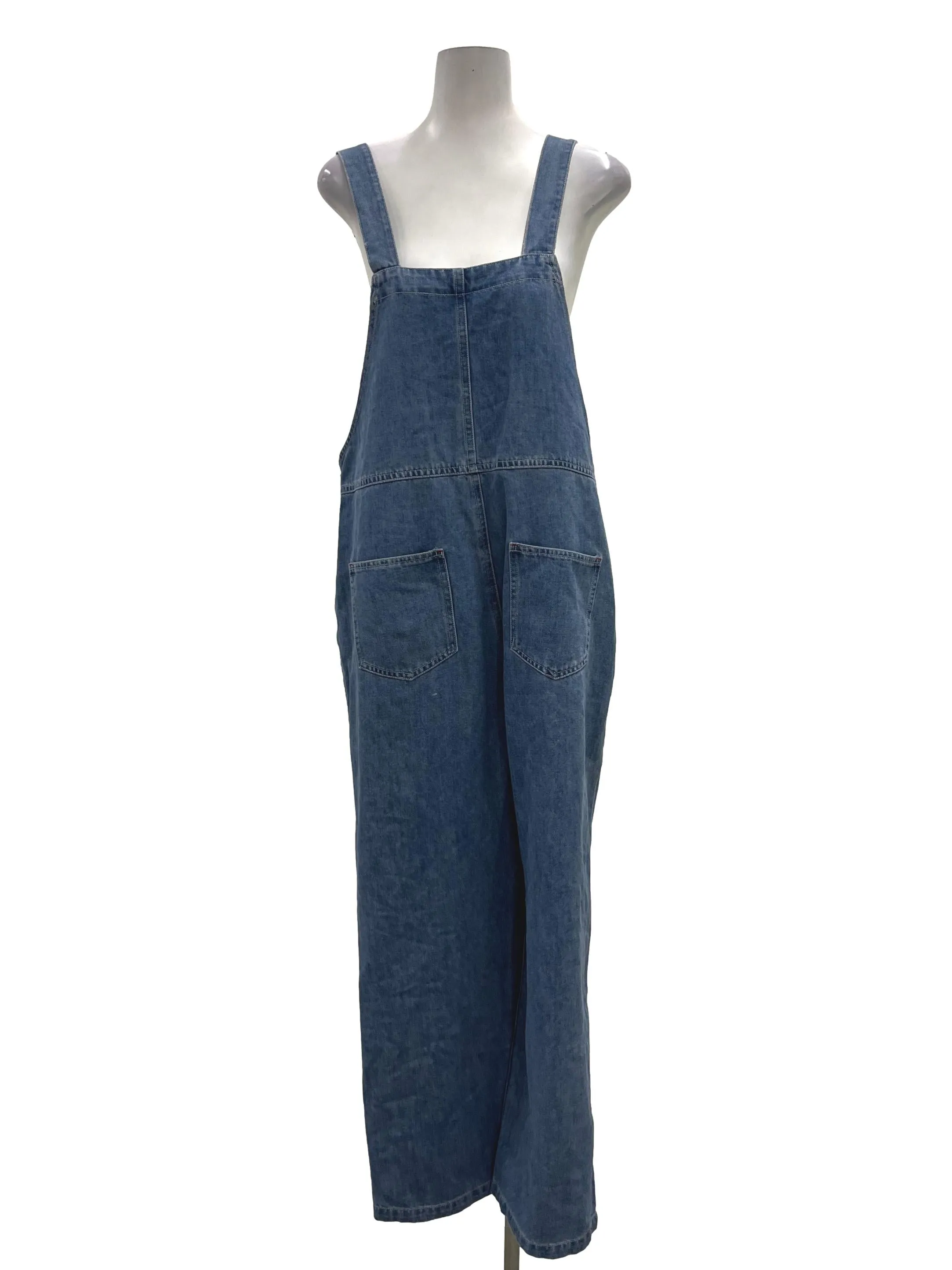 Mid-Washed Denim Overalls