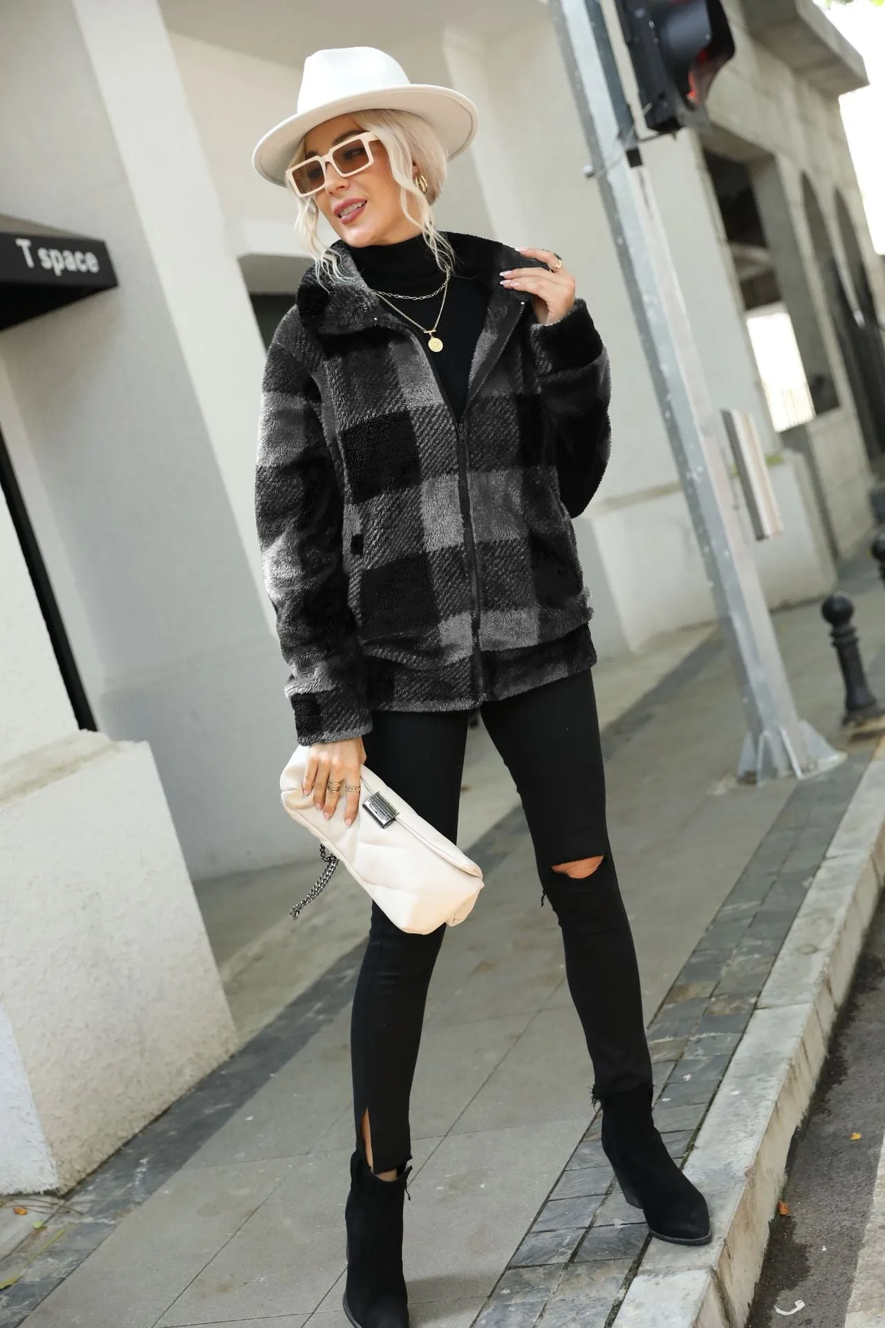Midi Plush Zippered Double  Sided Suede Jacket