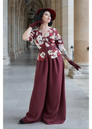 Miss Candyfloss Ladivina Bo Floral 40's Jumpsuit Wine