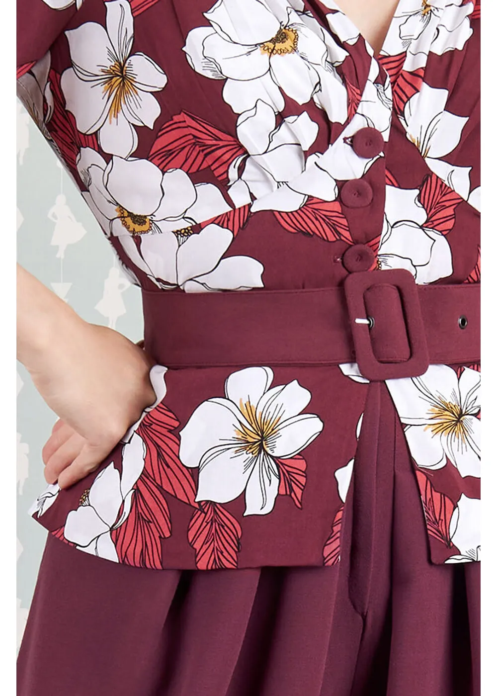 Miss Candyfloss Ladivina Bo Floral 40's Jumpsuit Wine