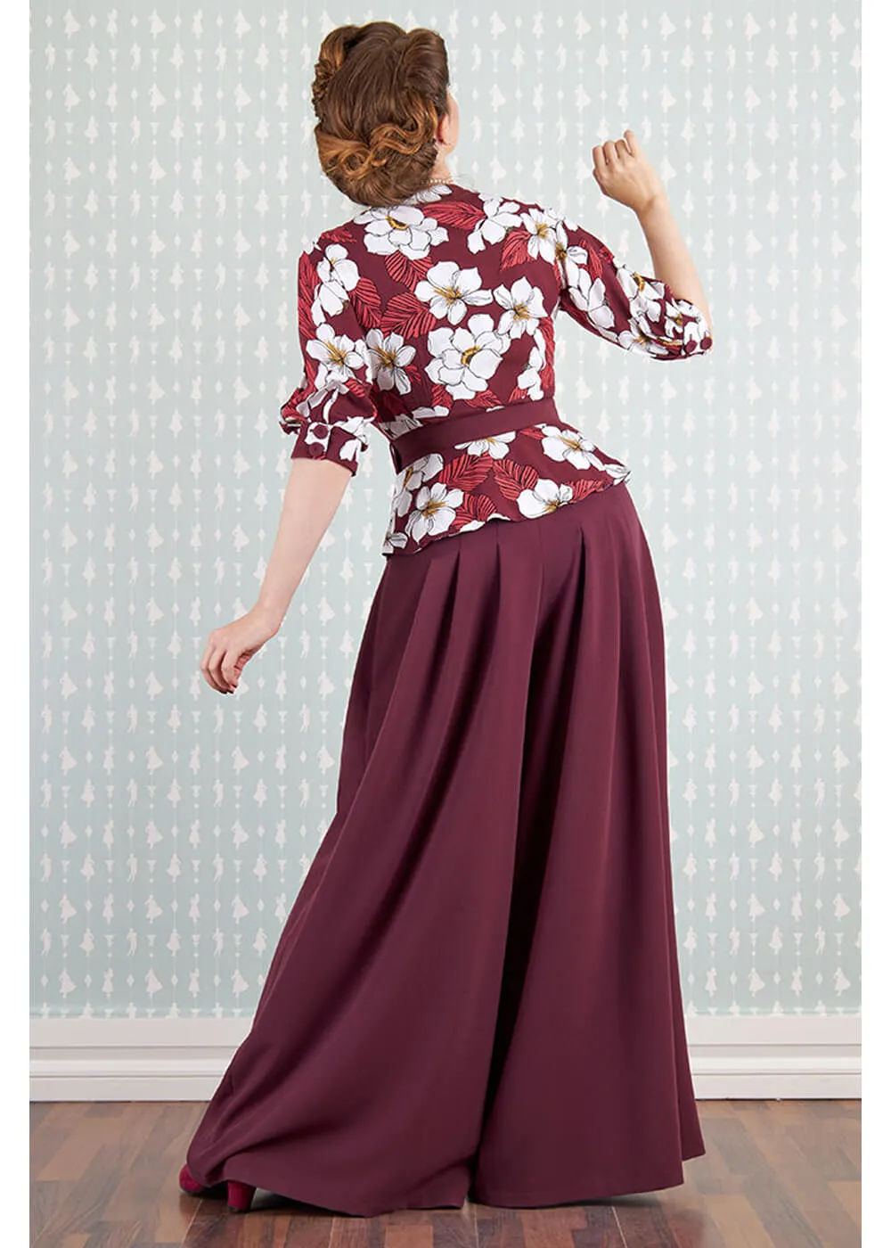 Miss Candyfloss Ladivina Bo Floral 40's Jumpsuit Wine