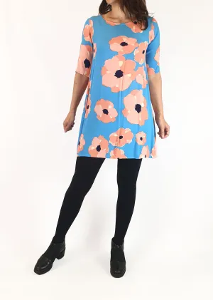 Mister Zimi blue and pink floral half sleeve dress size 8