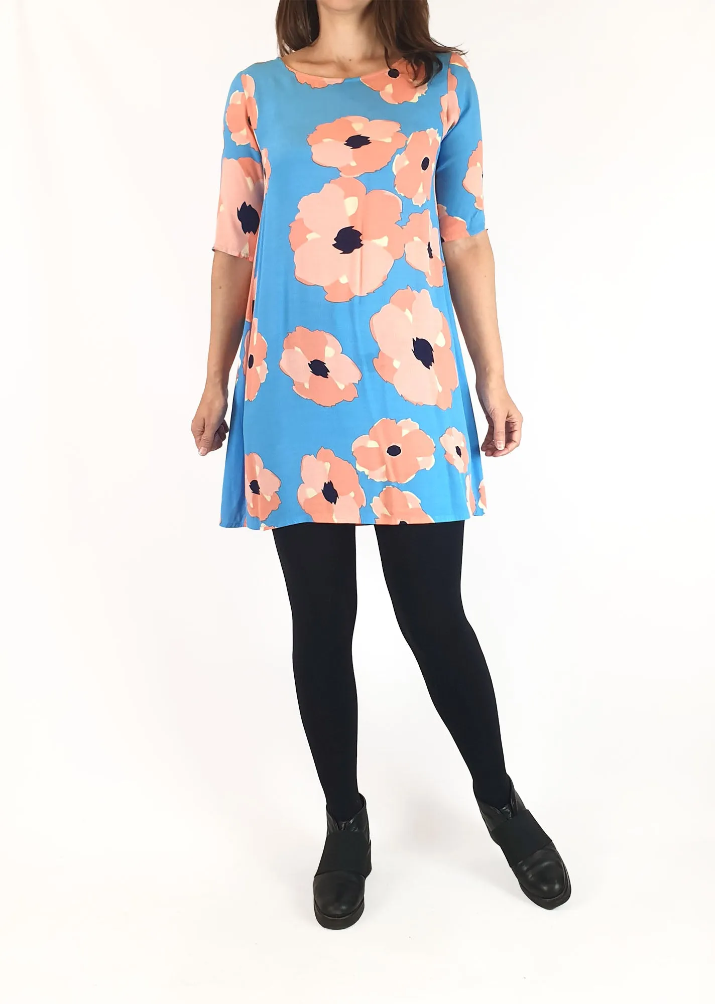 Mister Zimi blue and pink floral half sleeve dress size 8
