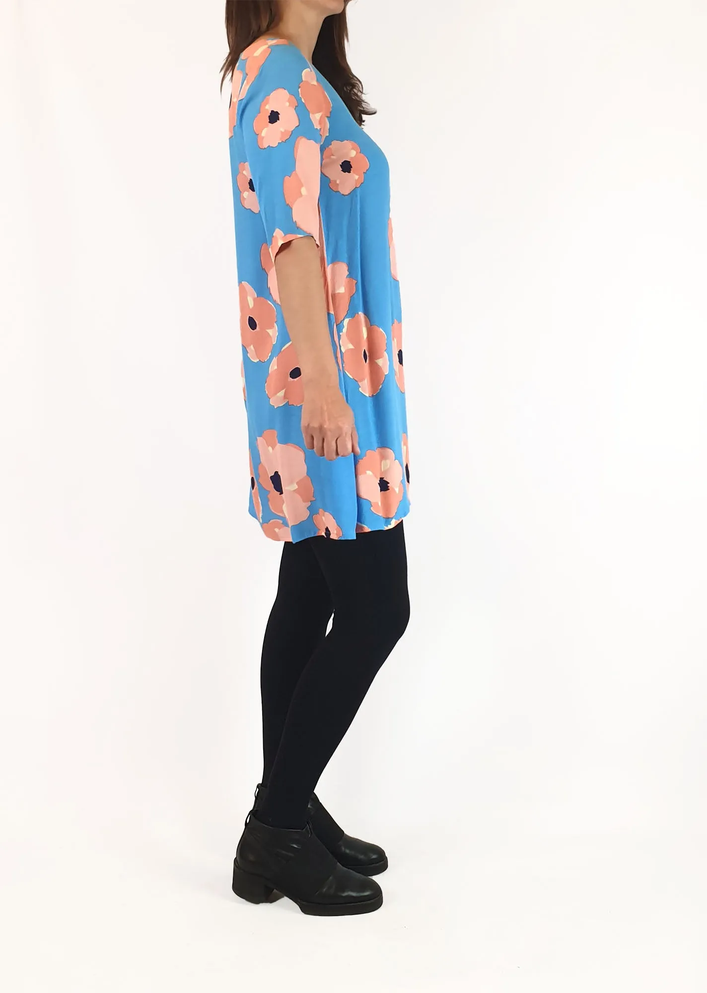 Mister Zimi blue and pink floral half sleeve dress size 8
