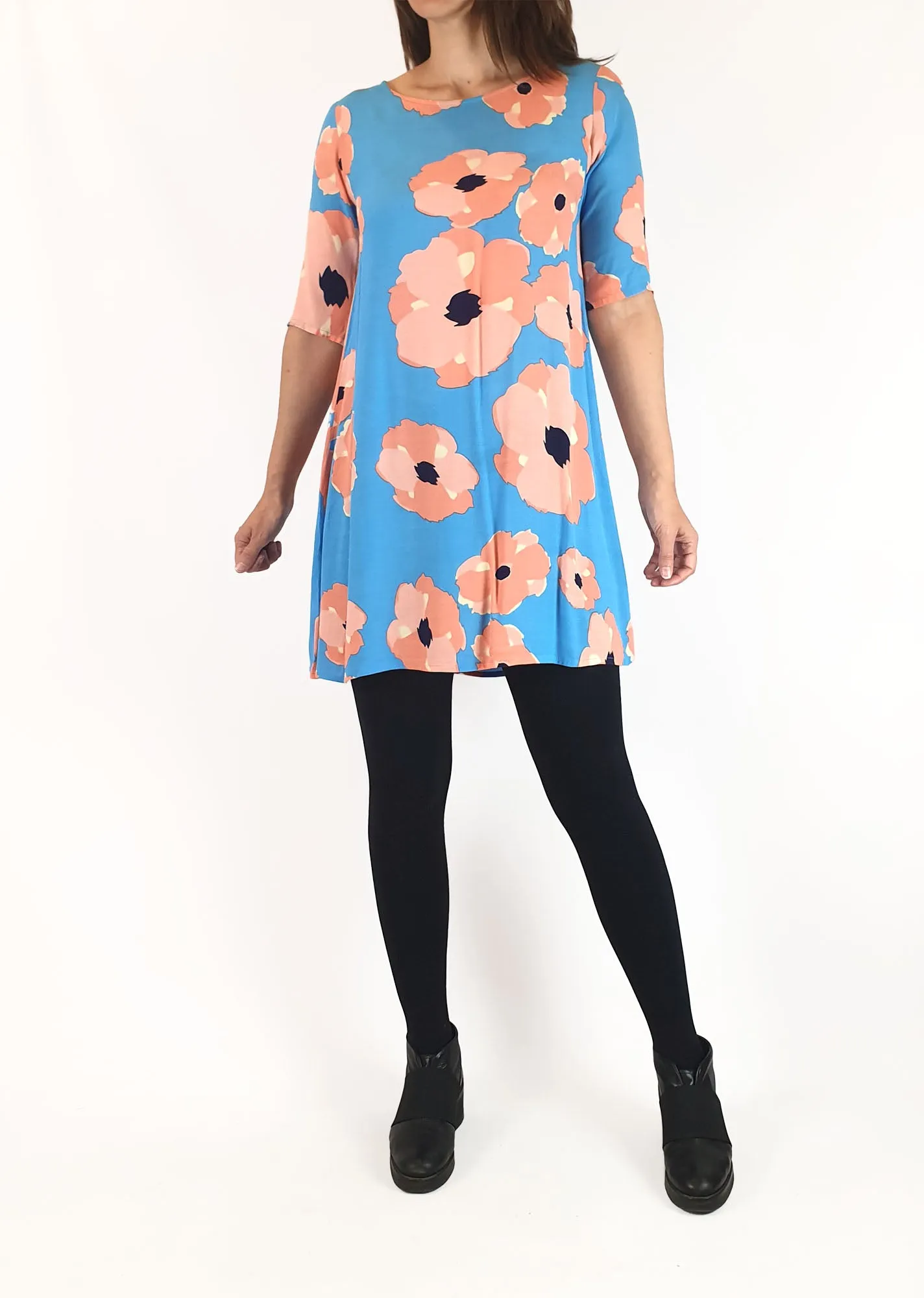 Mister Zimi blue and pink floral half sleeve dress size 8