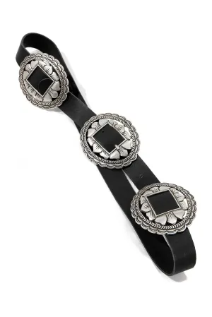Multi Metal Ring Leather Belt Black
