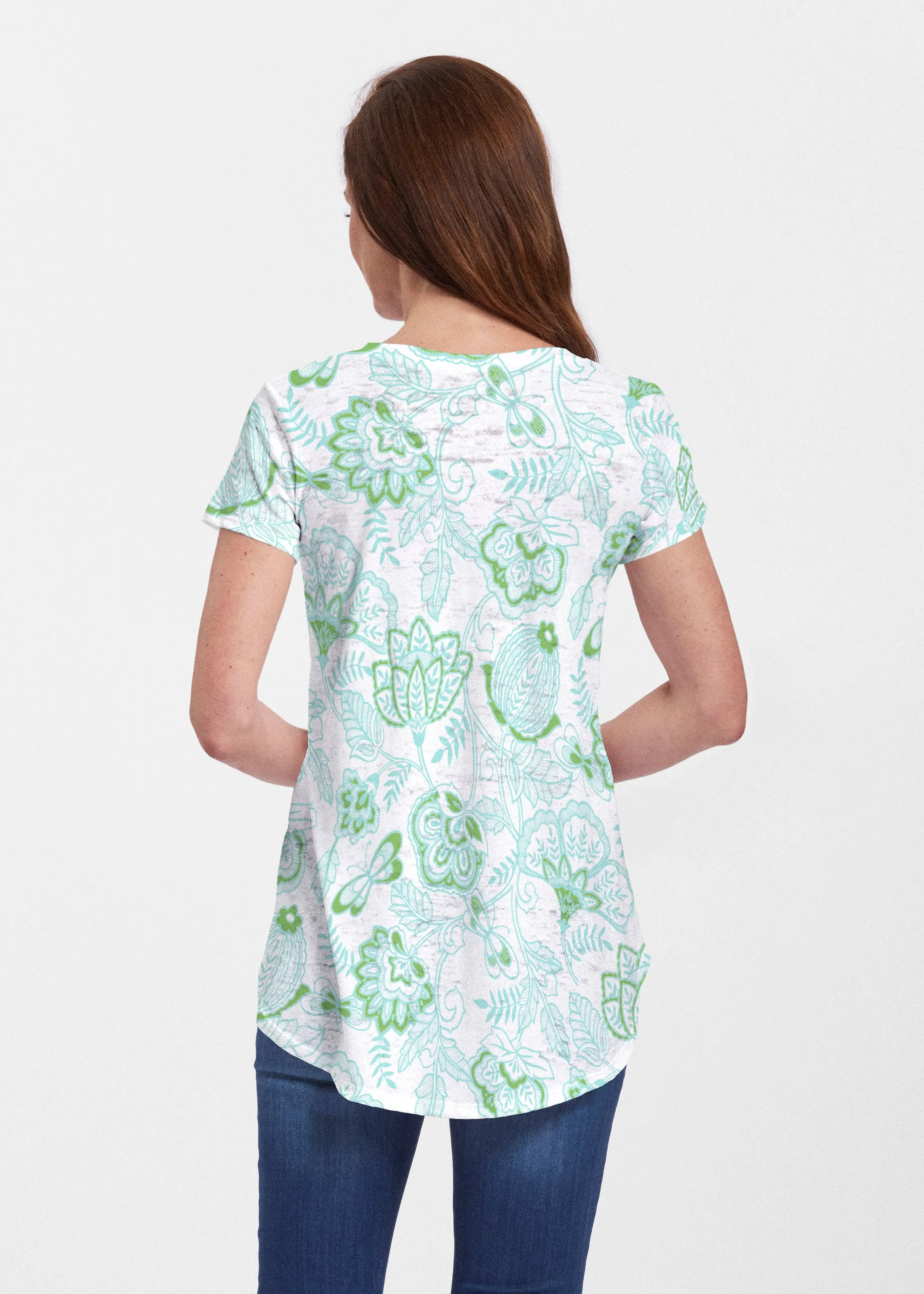 Namaste Green (13375) ~ Signature Short Sleeve Scoop Neck Flowy Tunic