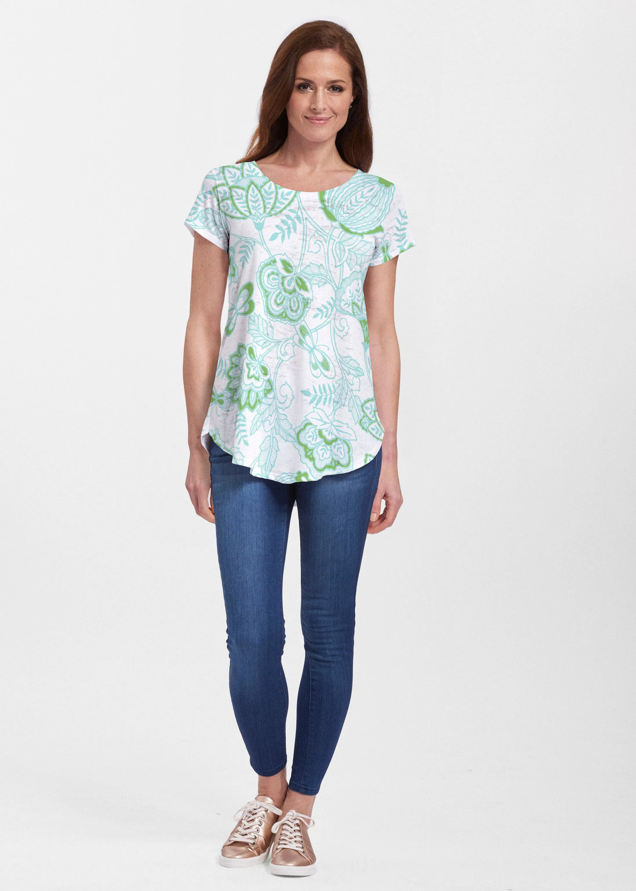 Namaste Green (13375) ~ Signature Short Sleeve Scoop Neck Flowy Tunic