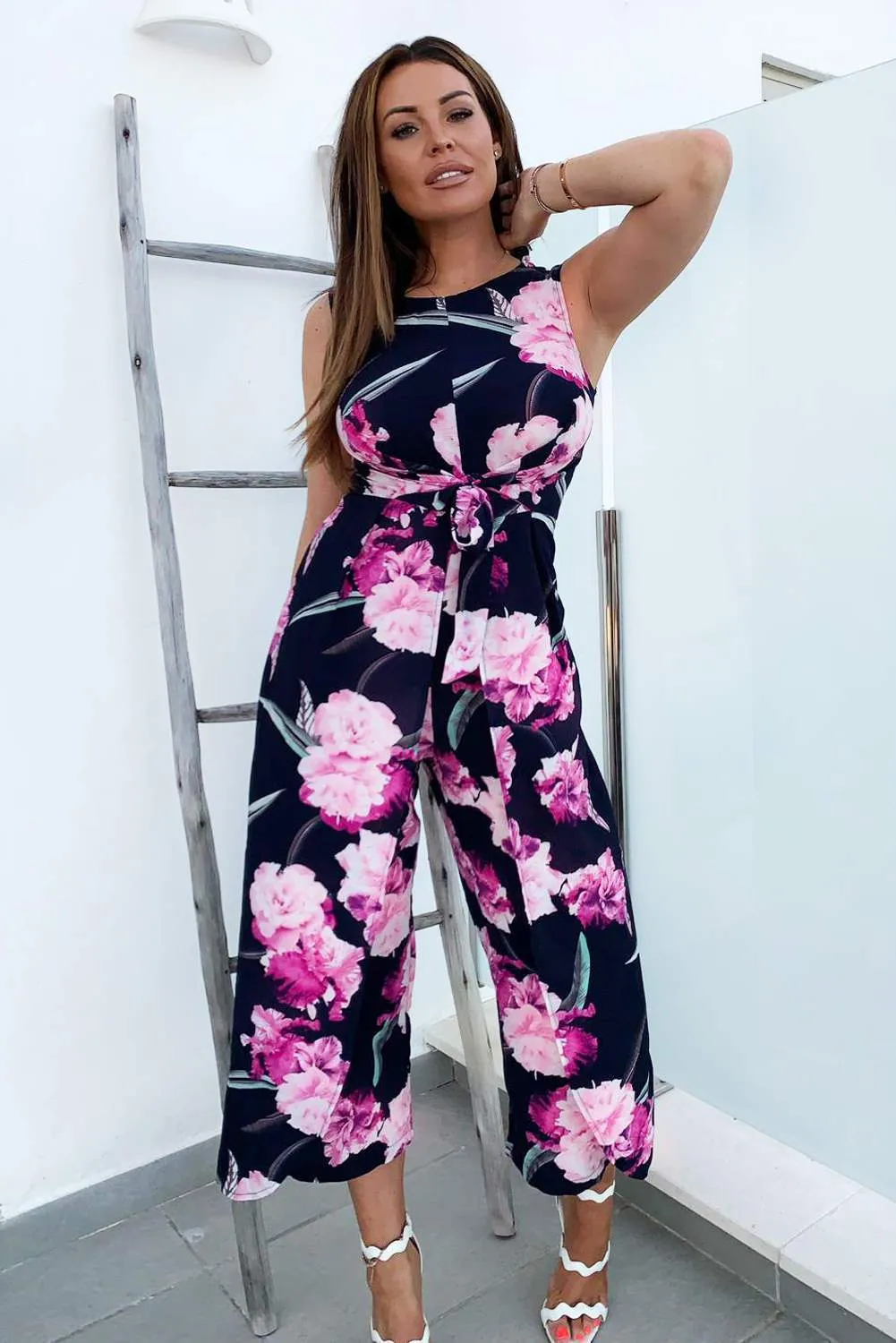 Navy Floral Print Jumpsuit
