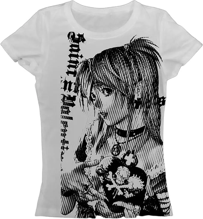 NEW Baby Tee Teens Graphic Tees Y2k Grunge Printed Summer 2024 Vintage T Shirts 2000s Emo, White, Sz 2X