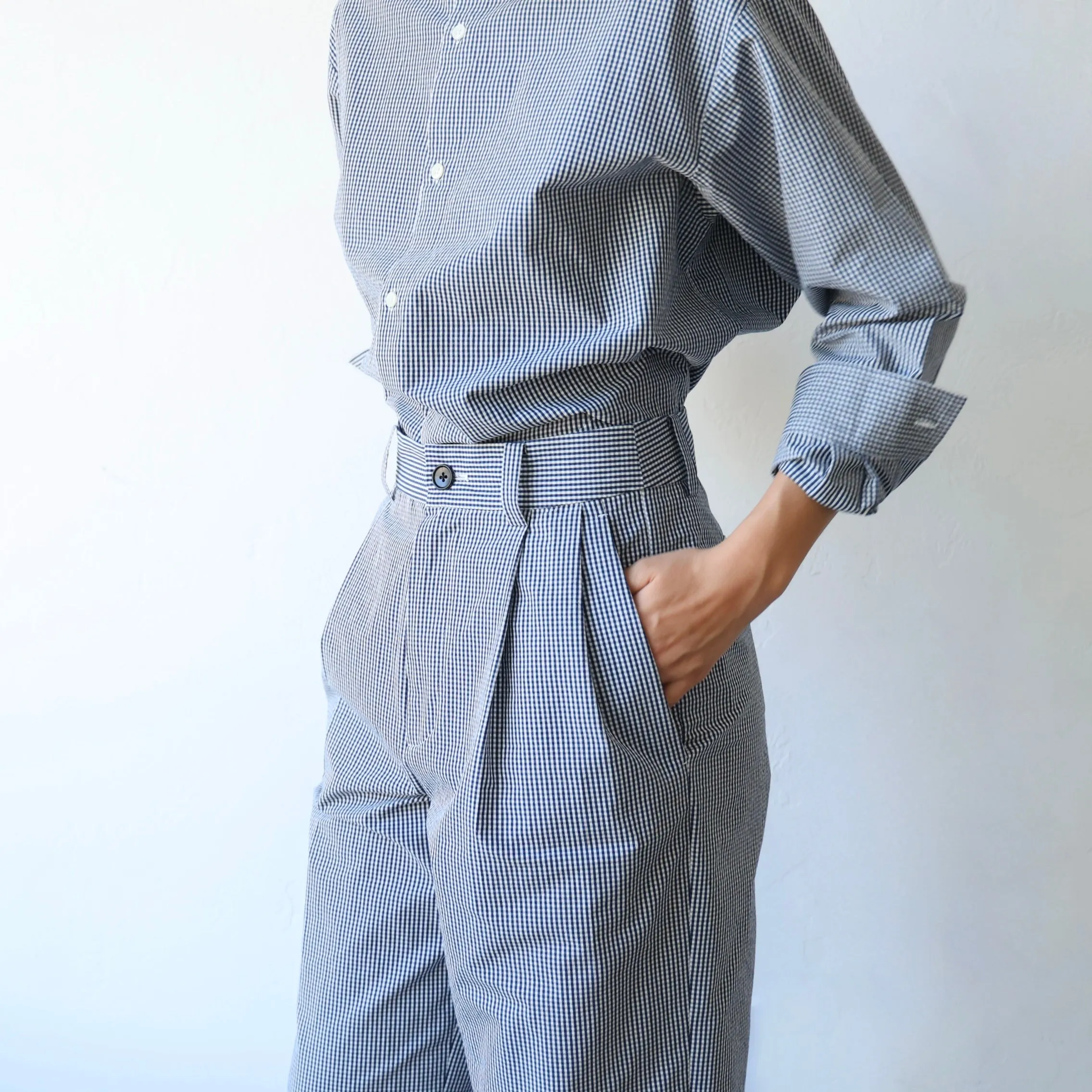 Nicholson & Nicholson Tiny Gingham Trousers - Navy/White