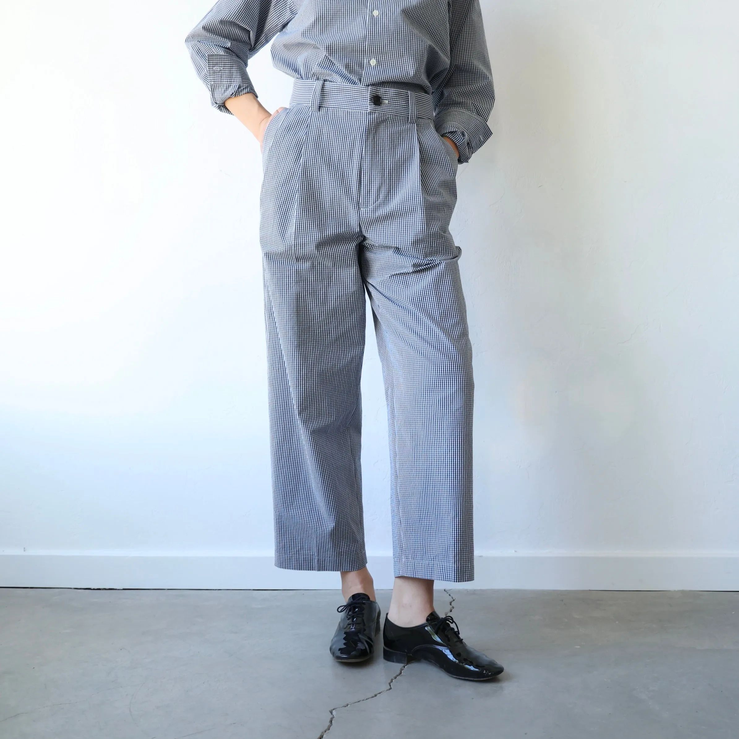 Nicholson & Nicholson Tiny Gingham Trousers - Navy/White