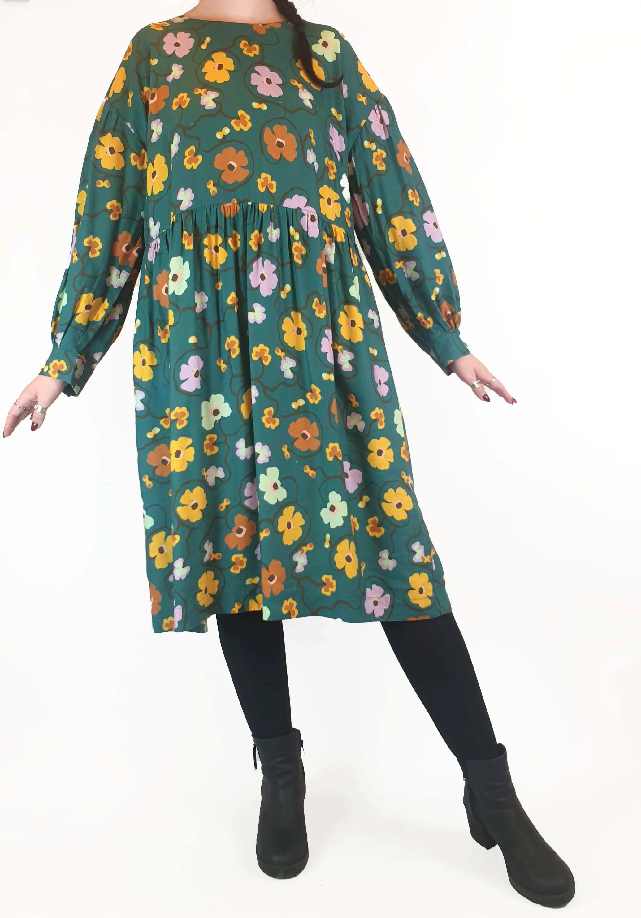 Obus green floral print long sleeve dress size 3