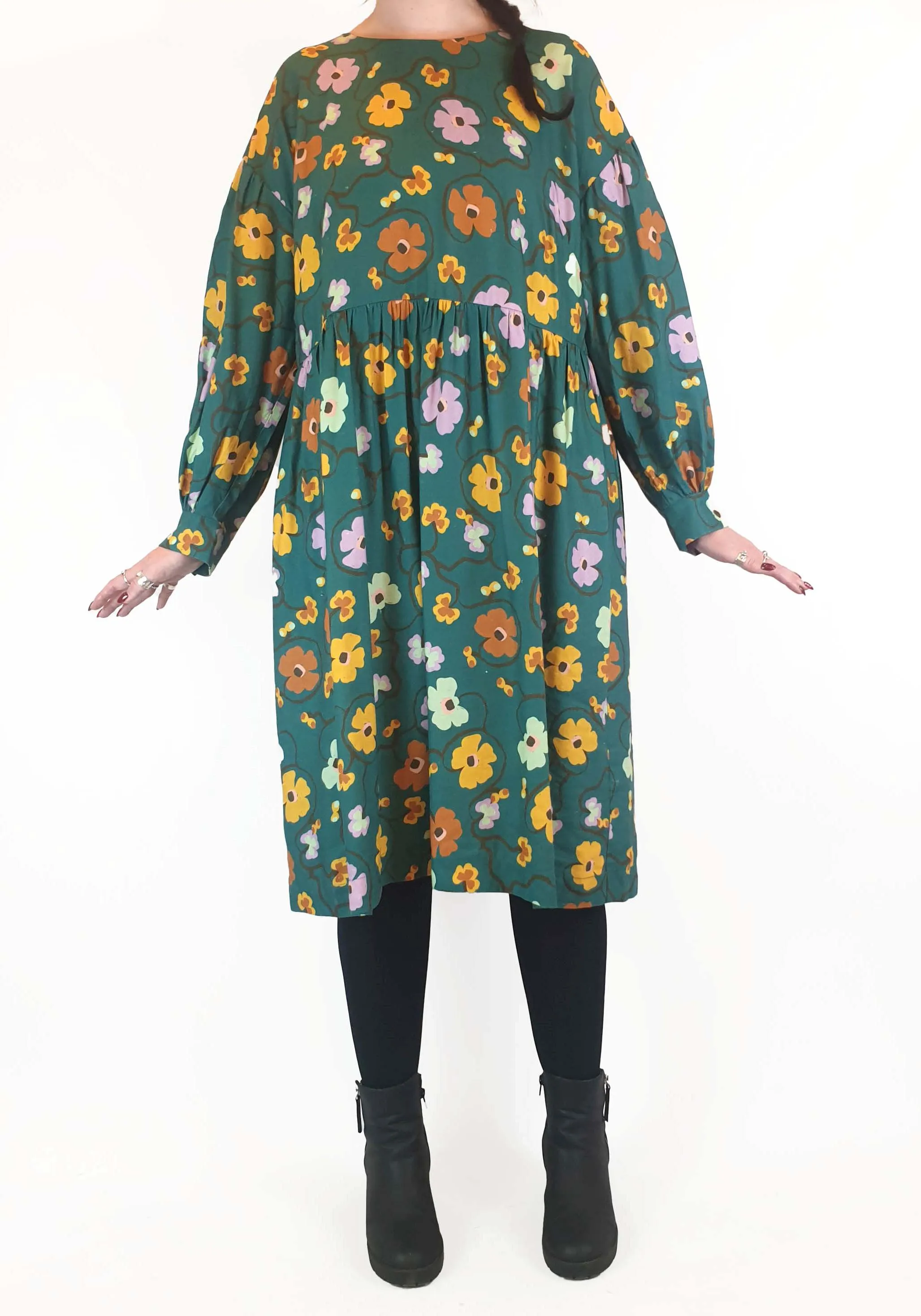 Obus green floral print long sleeve dress size 3