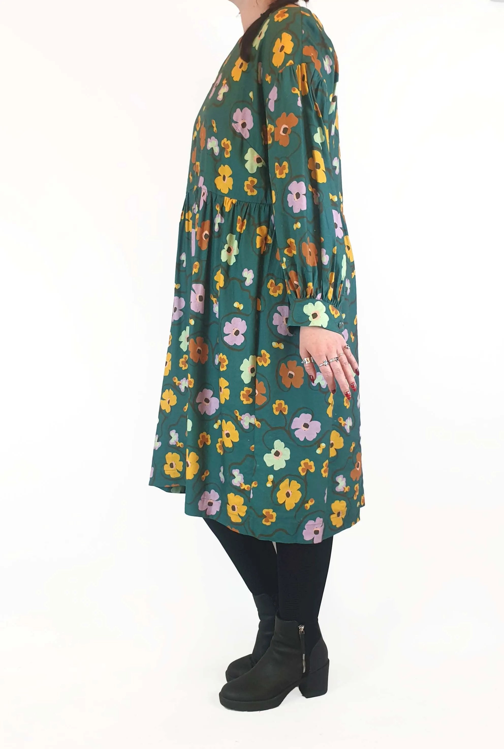 Obus green floral print long sleeve dress size 3