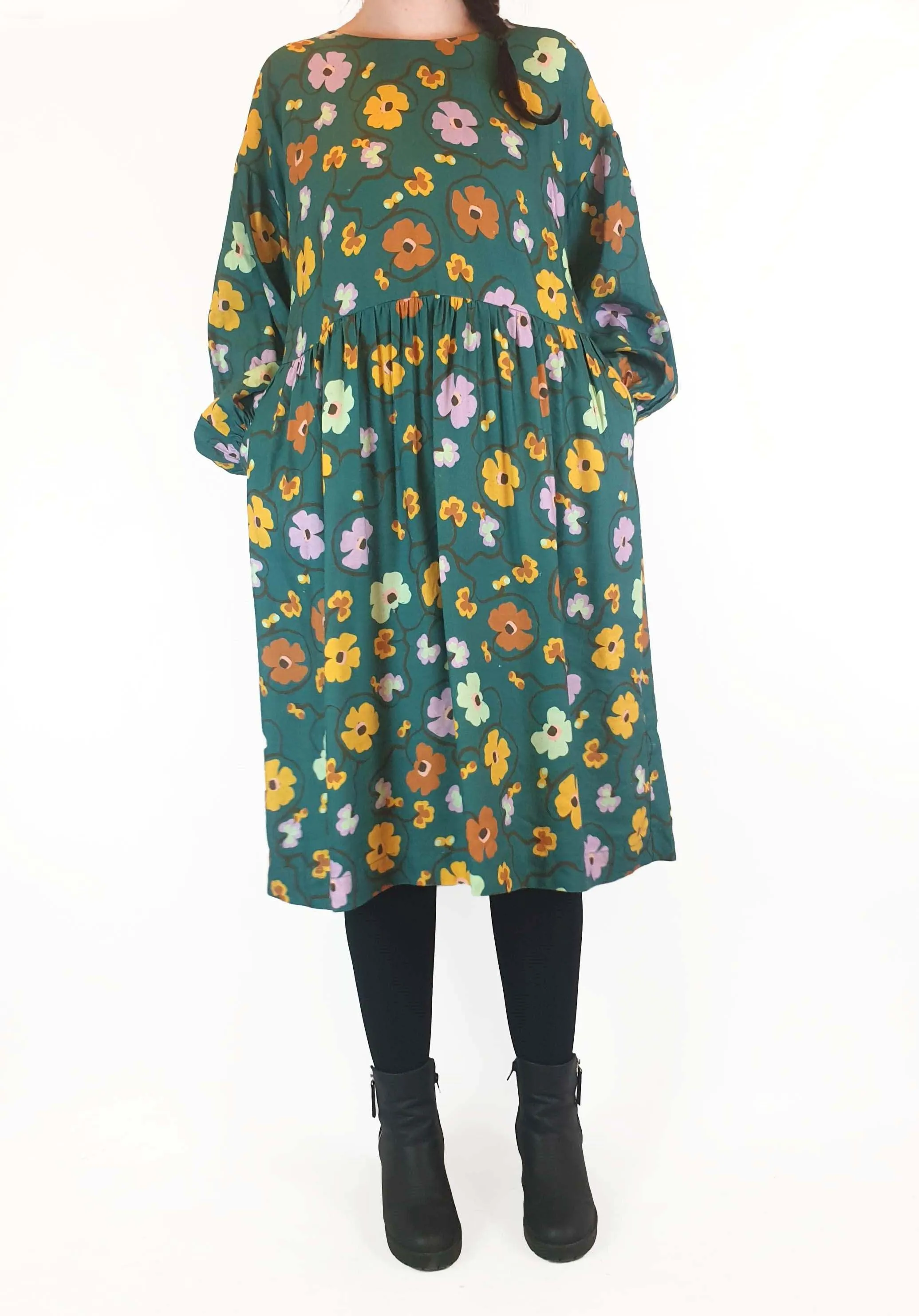 Obus green floral print long sleeve dress size 3