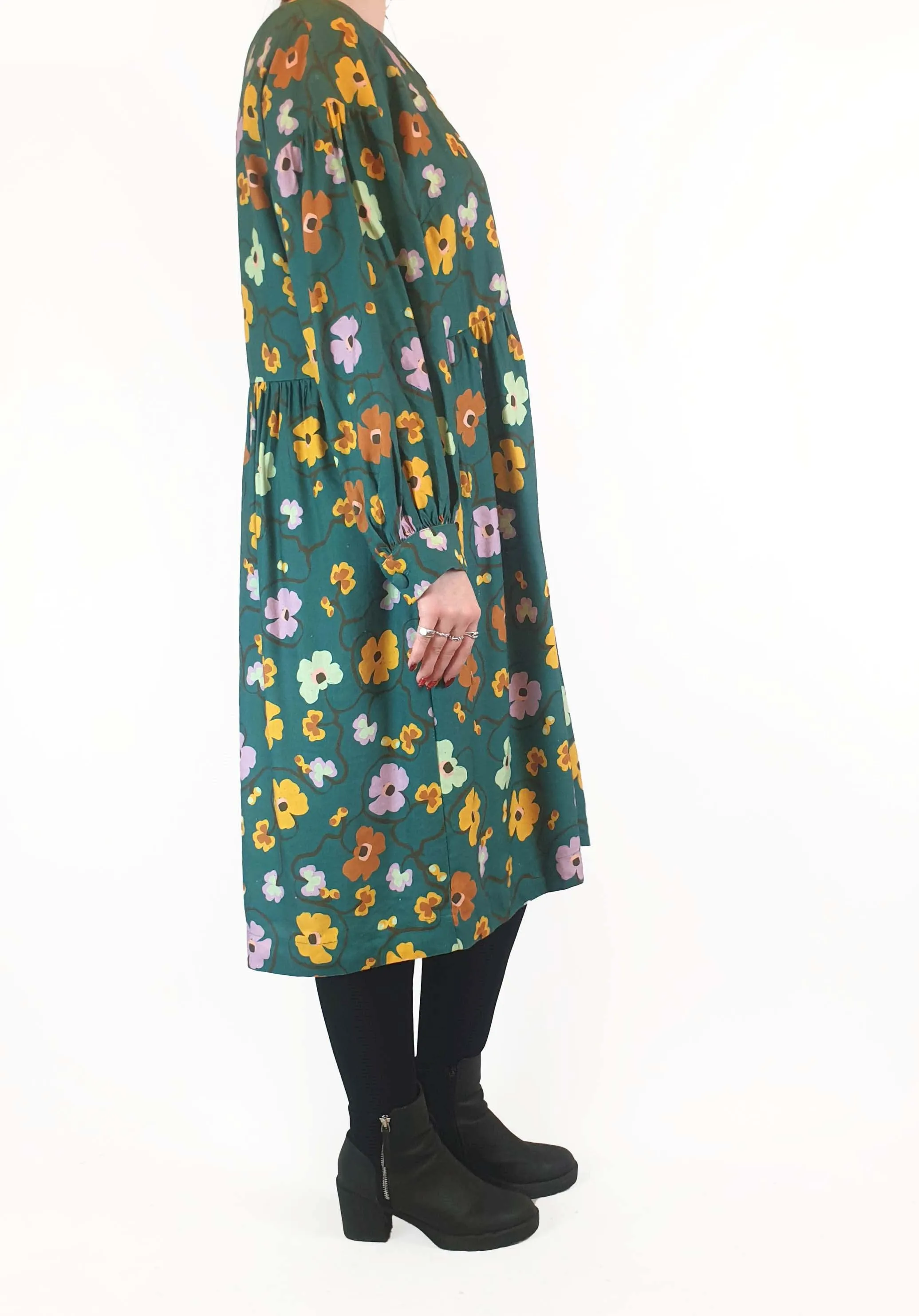 Obus green floral print long sleeve dress size 3