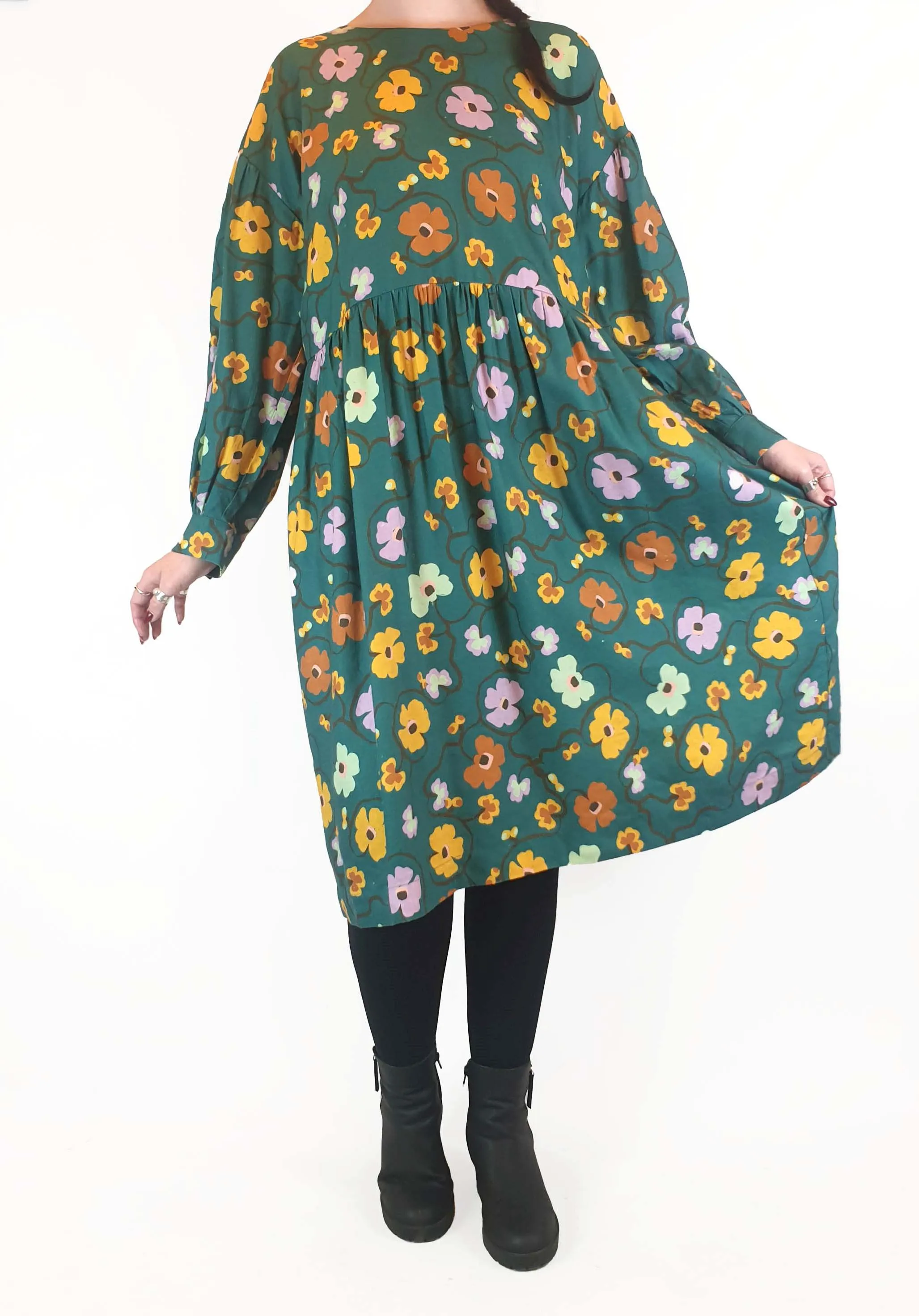 Obus green floral print long sleeve dress size 3