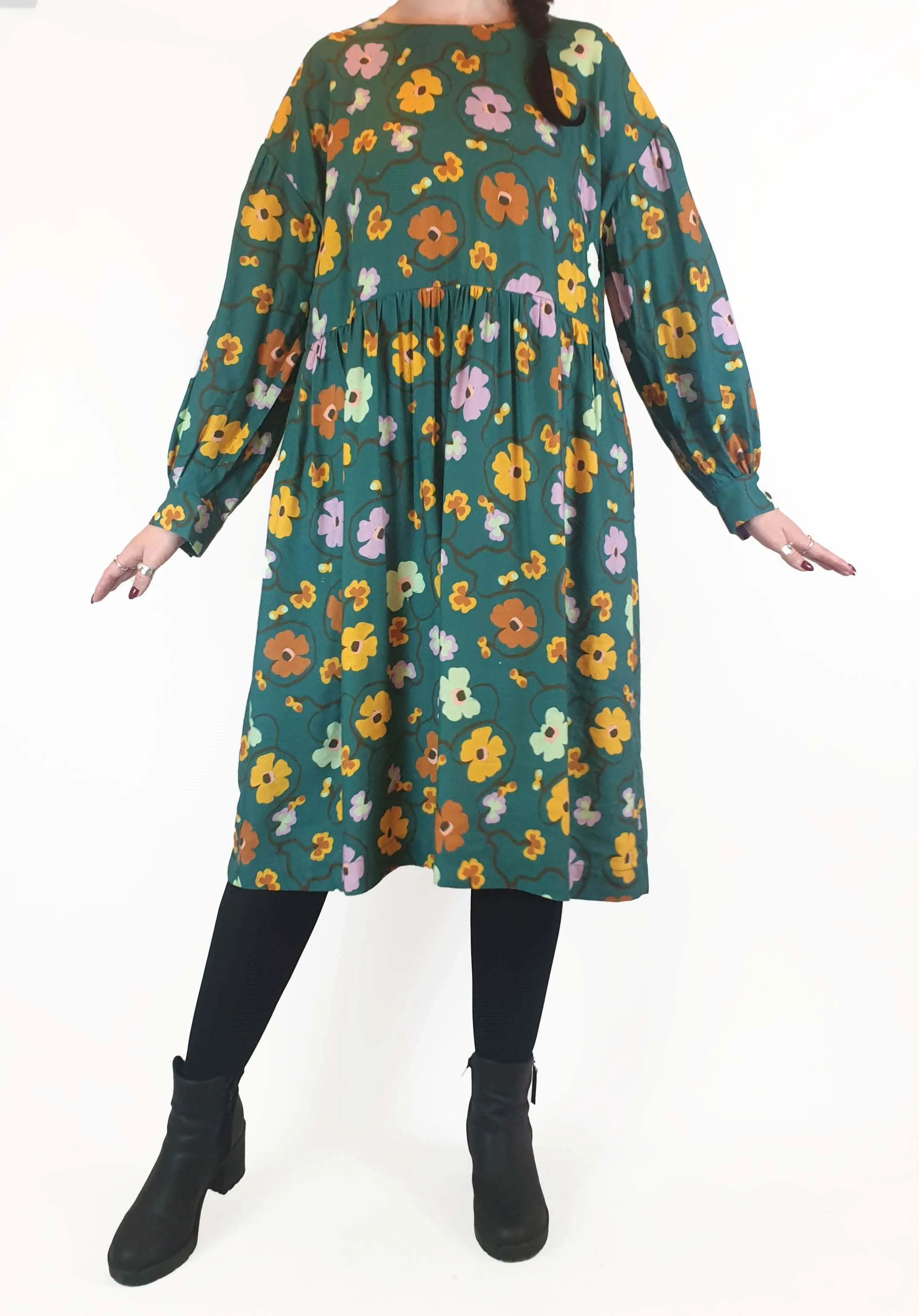 Obus green floral print long sleeve dress size 3