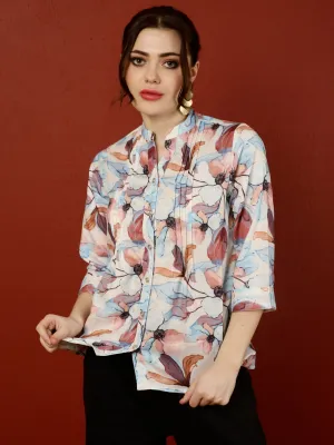 Off-White & Brown Floral Pleated Top