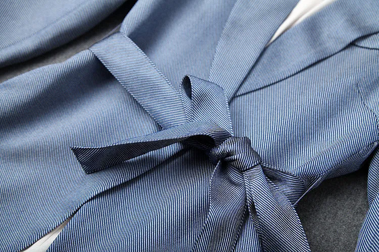 Office Style Bow Bandage Blazers Double Layer Skirt Midi Dress Two-piece Set