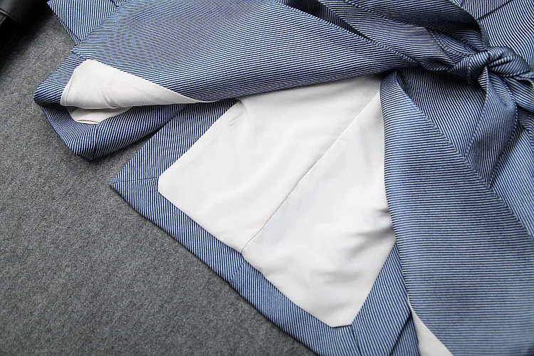 Office Style Bow Bandage Blazers Double Layer Skirt Midi Dress Two-piece Set