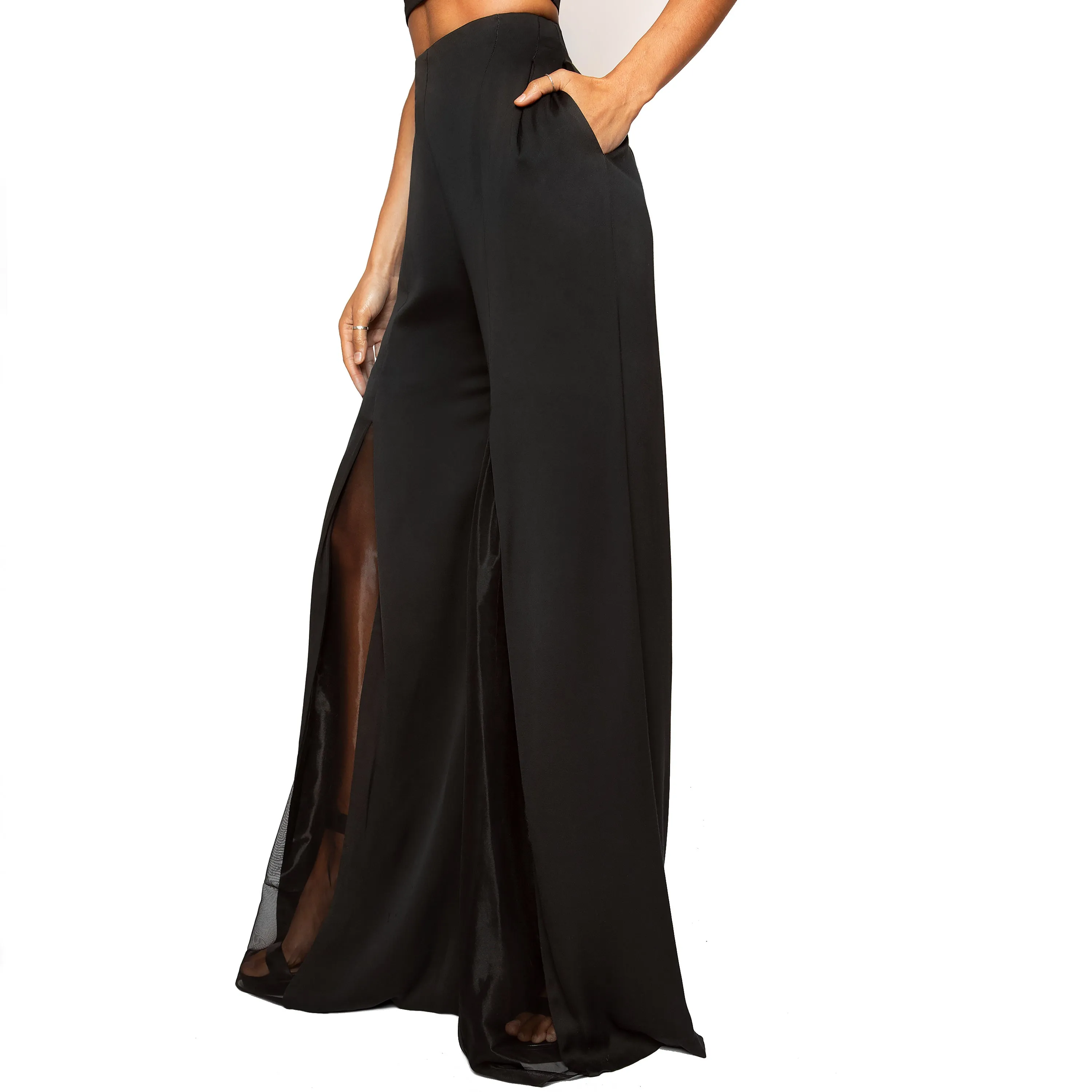 OMARI | Sheer Panel Wide Leg Pants