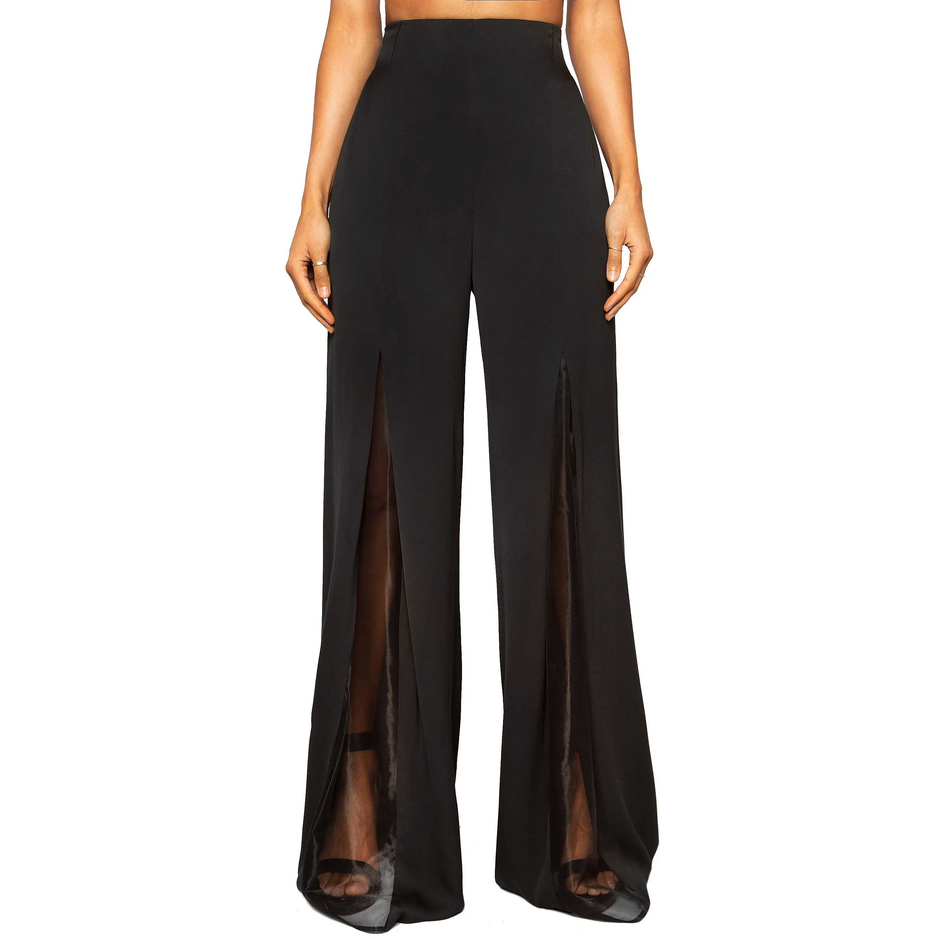 OMARI | Sheer Panel Wide Leg Pants