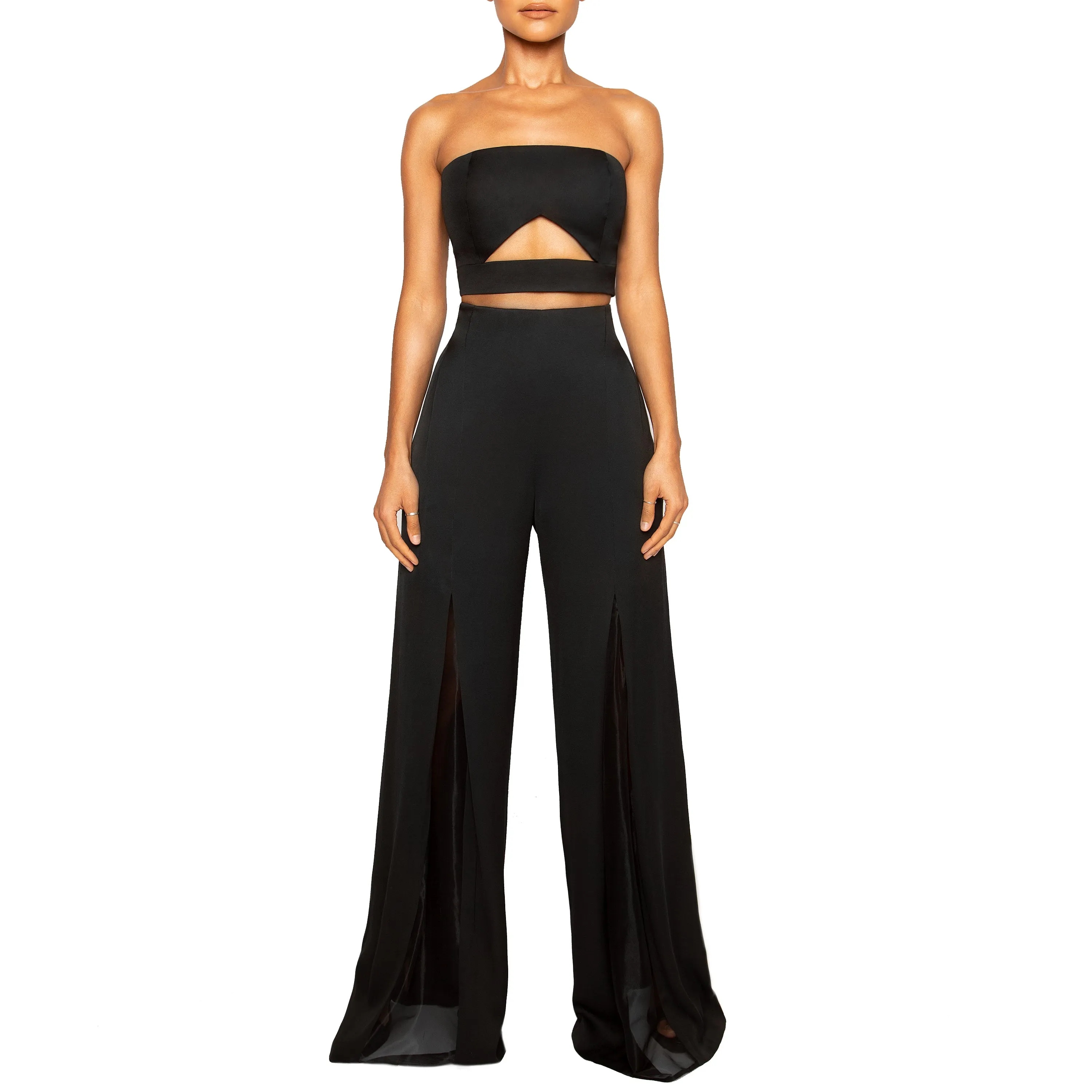 OMARI | Sheer Panel Wide Leg Pants