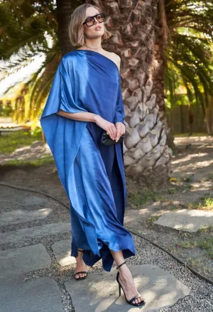 Ombre Petrol and Navy Boatneck Silk Caftan