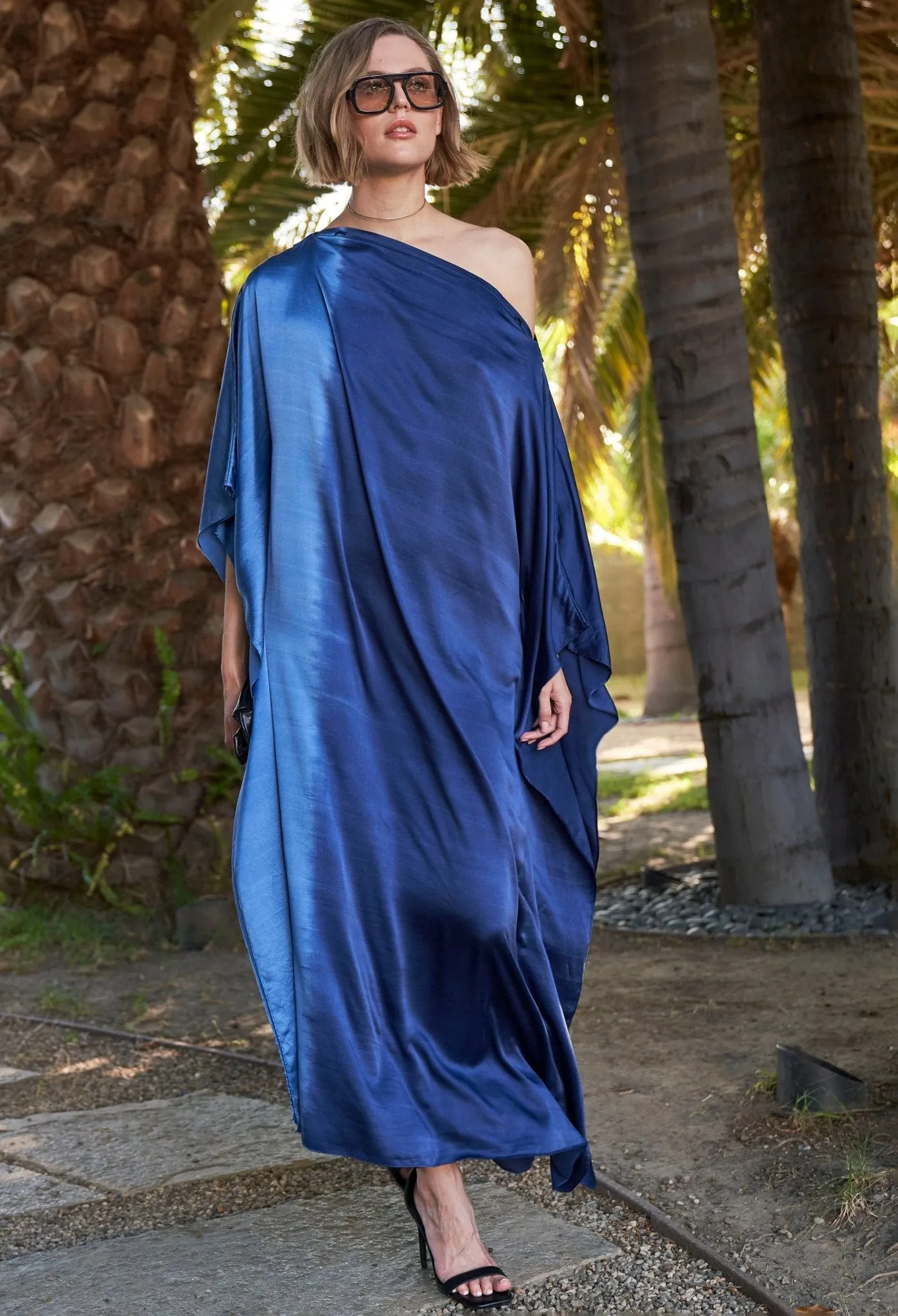 Ombre Petrol and Navy Boatneck Silk Caftan