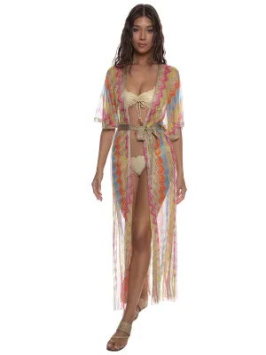 Open Front Tie Long Poncho
