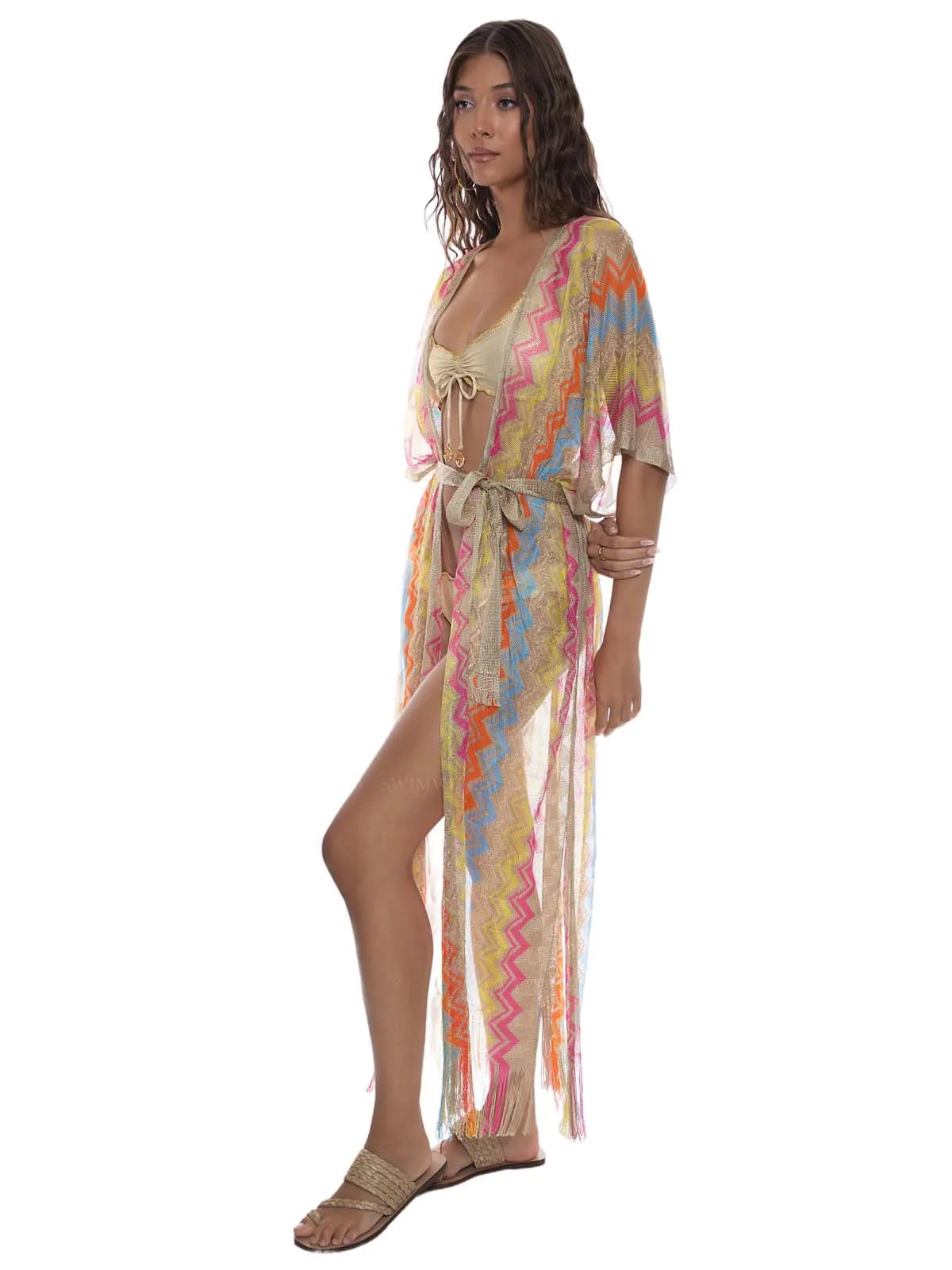 Open Front Tie Long Poncho