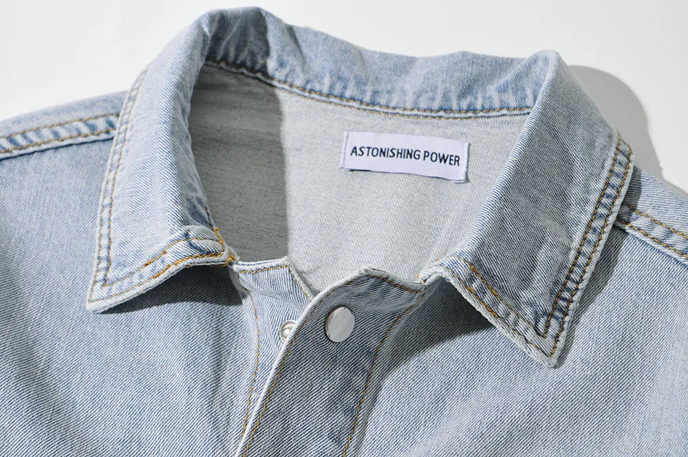 Pile Collar Lace-up Single-breasted Denim Jumpsuits