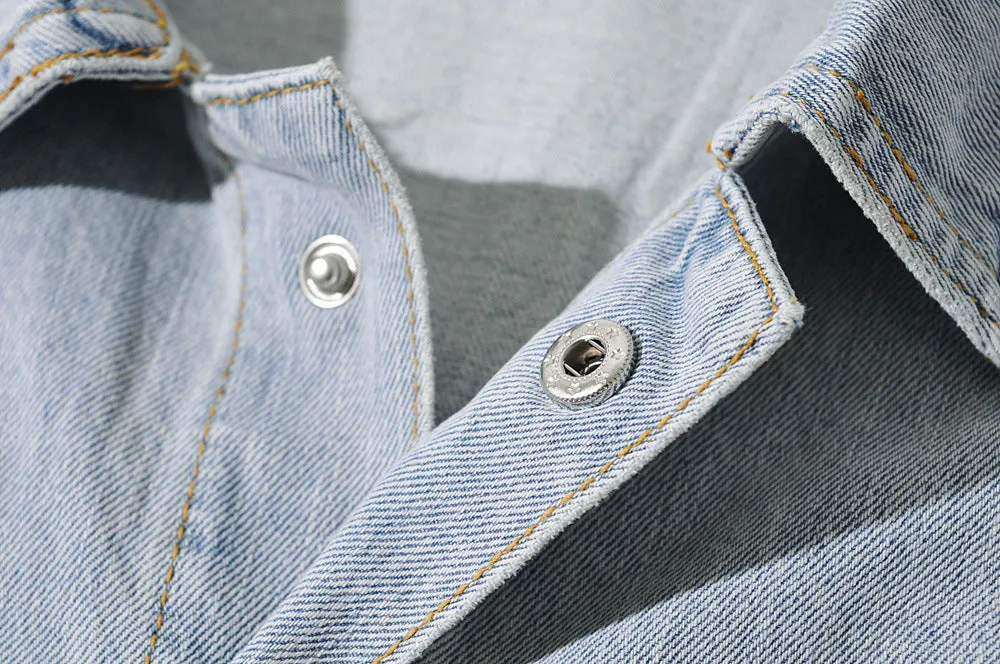 Pile Collar Lace-up Single-breasted Denim Jumpsuits