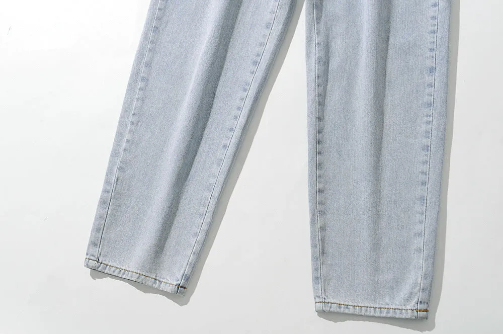 Pile Collar Lace-up Single-breasted Denim Jumpsuits
